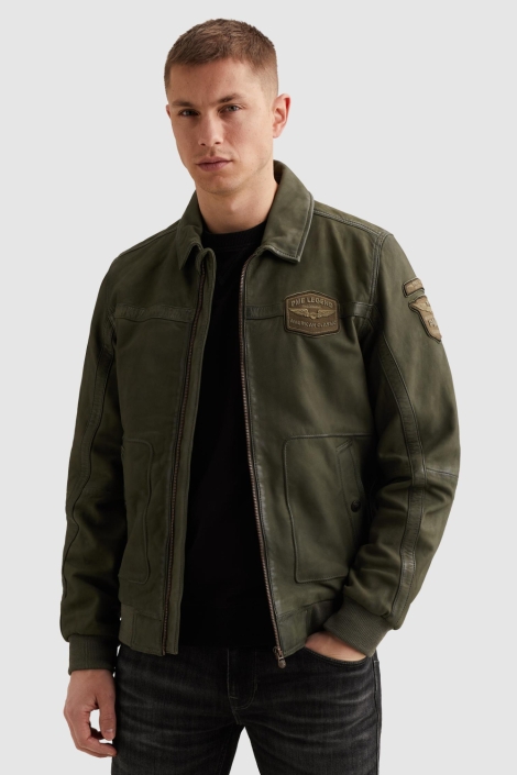 PME legend groene heren leren jas | Model vooraanzicht