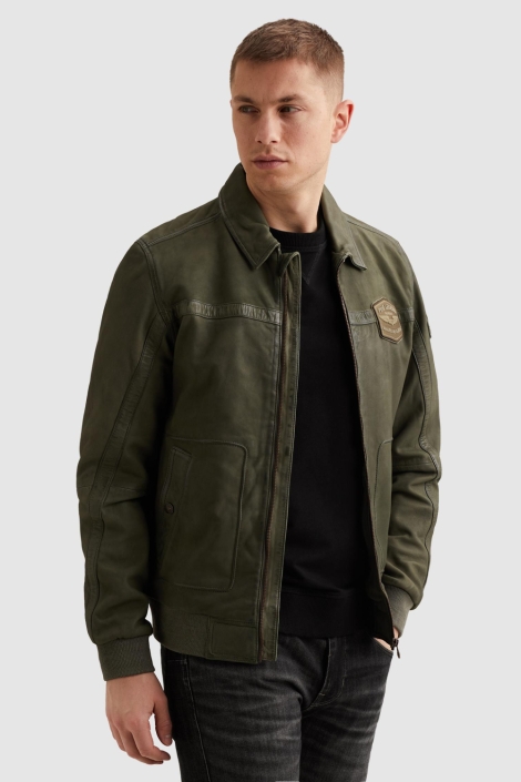 PME legend groene heren leren jas | Model zijaanzicht