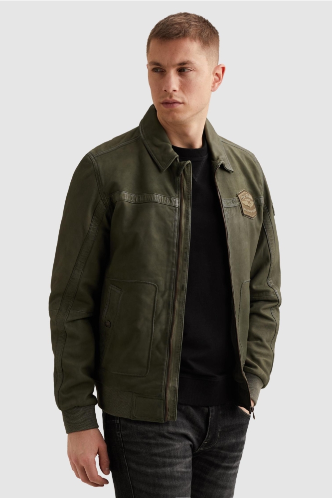 PME legend groene heren leren jas | Model zijaanzicht