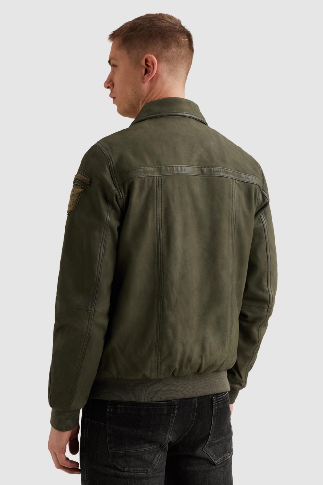 PME legend groene heren leren jas | Model achteraanzicht