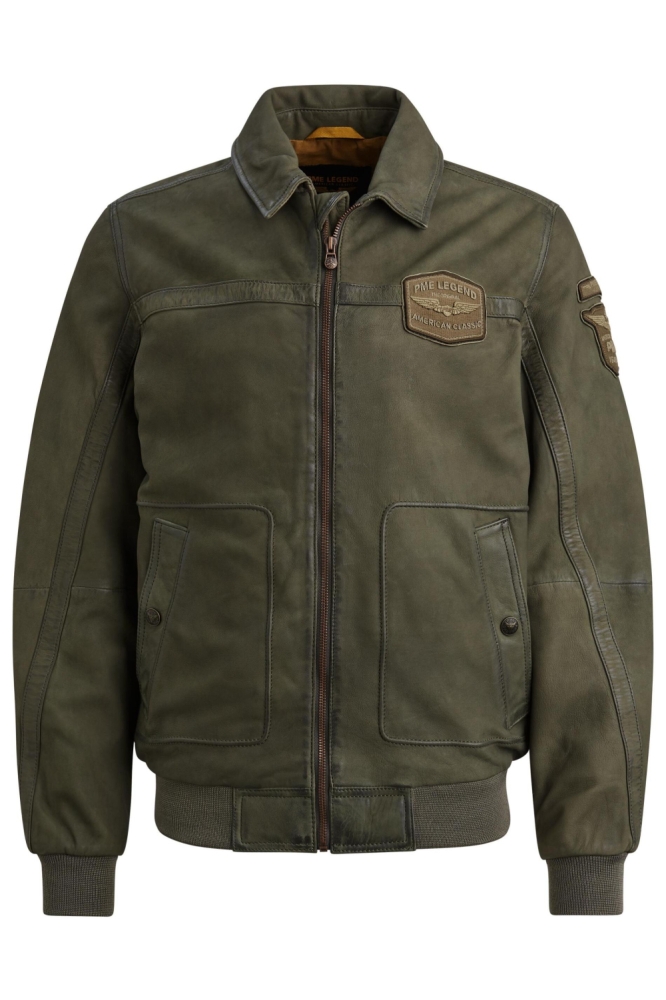 PME legend groene heren leren jas | Vooraanzicht