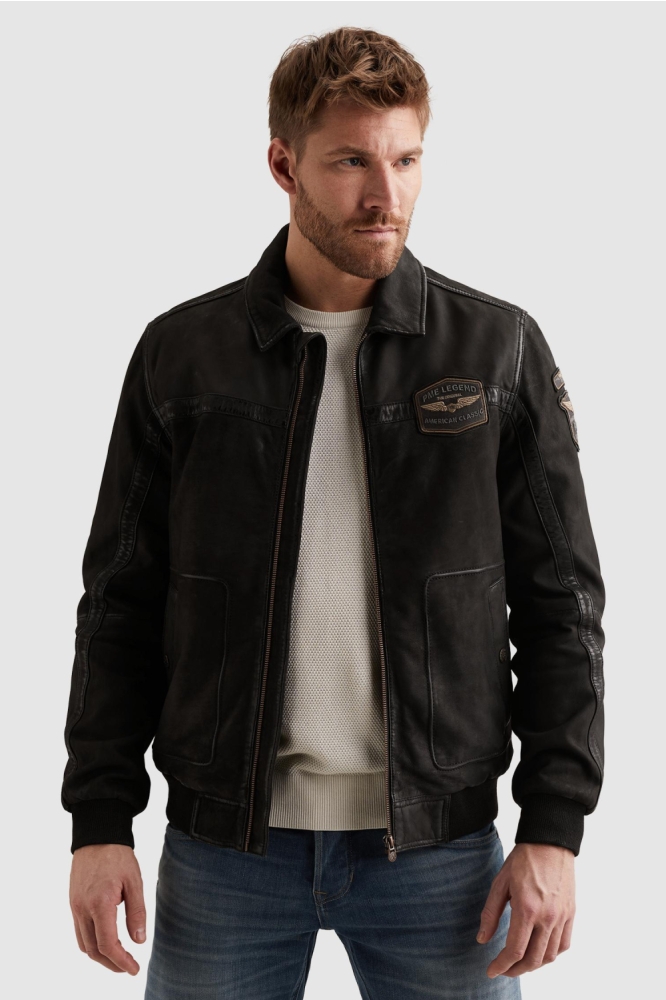 PME legend zwarte heren leren jas | Model vooraanzicht