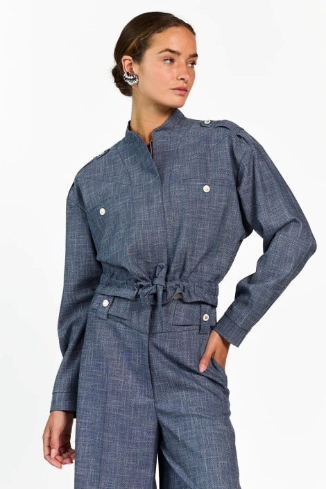 Aaiko blauwe dames jas | Model vooraanzicht