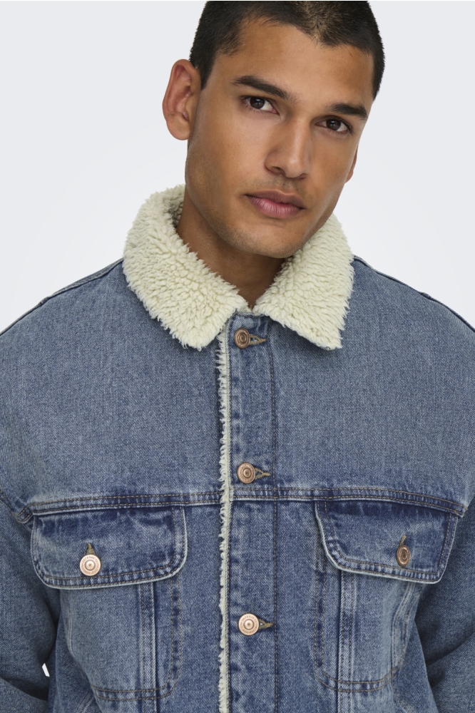 Only & Sons blauwe heren jas | Close up
