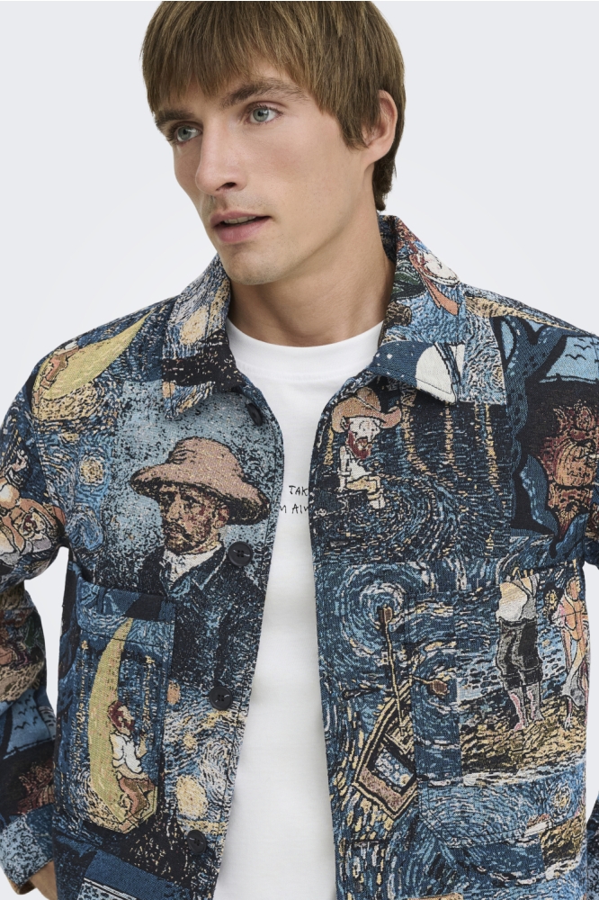 Only & Sons blauwe heren jas | Close up