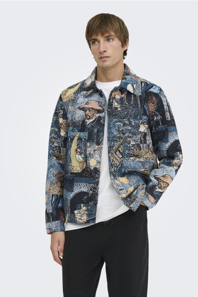 Only & Sons blauwe heren jas | Model vooraanzicht
