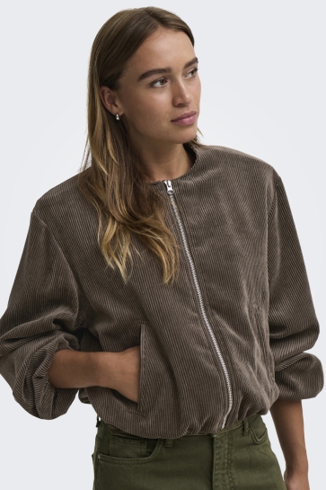 Jacqueline de Yong Jas JDYALBA CORD BALLOON JACKET OTW YFM 15382527 Chocolate Brown/METAL SILV