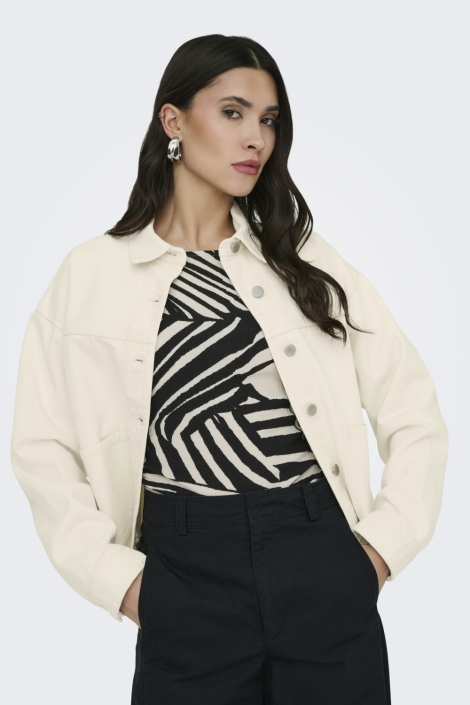 Jacqueline de Yong ecru dames jas | Model vooraanzicht