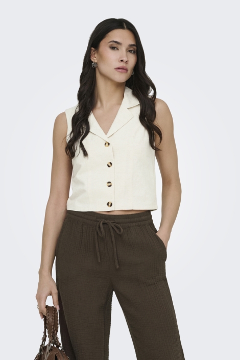 Jacqueline de Yong beige dames gilet | Model vooraanzicht