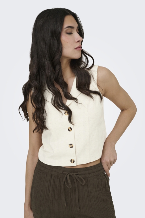 Jacqueline de Yong beige dames gilet | Model vooraanzicht