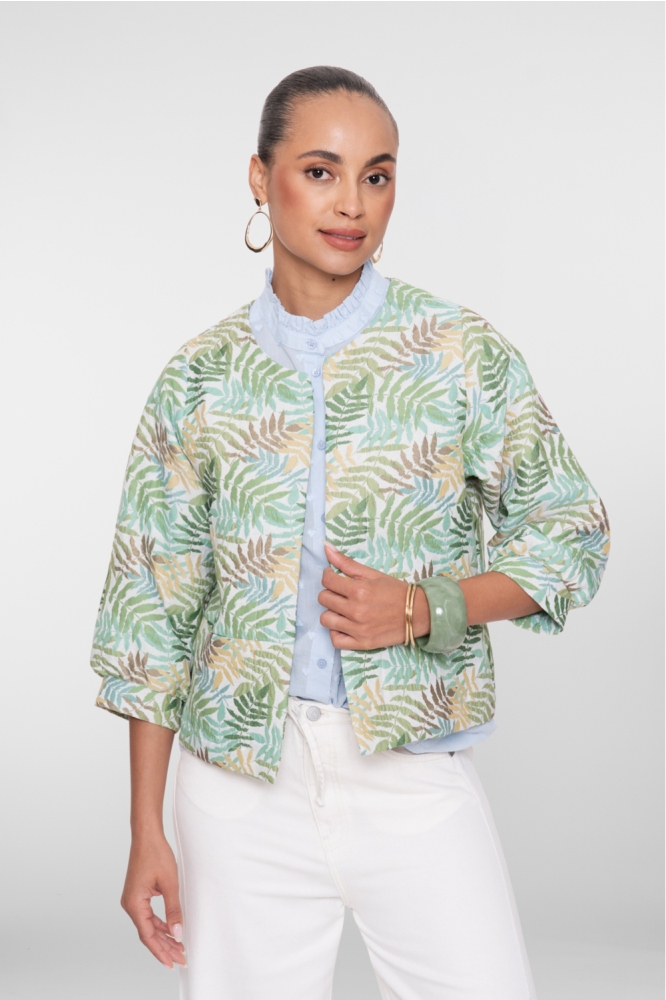 Geisha groene dames vest | Model vooraanzicht