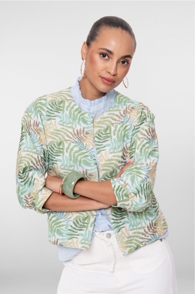 Geisha groene dames vest | Model vooraanzicht