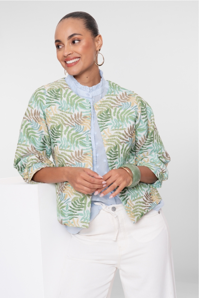 Geisha groene dames vest | Model vooraanzicht