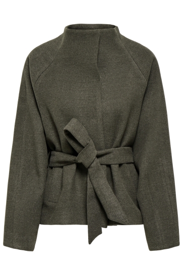 Jacqueline de Yong Jas JDYBLAKE SHORT BELT JACKET OTW HAB 15382962 Black Olive/MELANGE