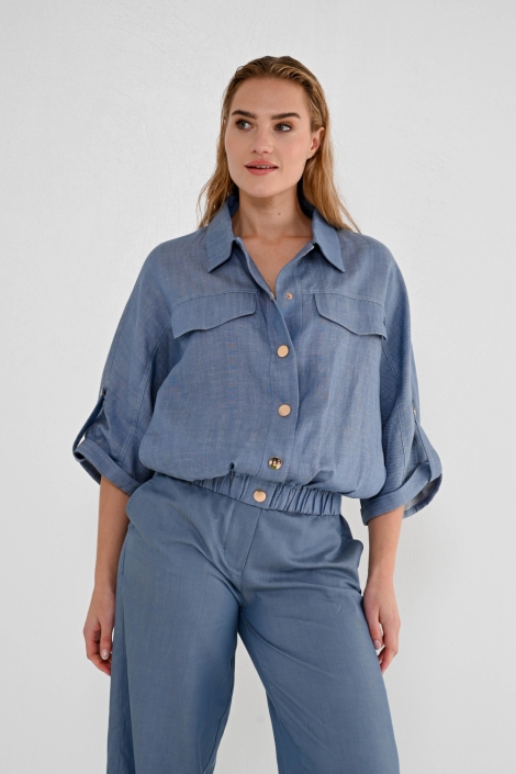 Zizo blauwe dames jas | Model vooraanzicht