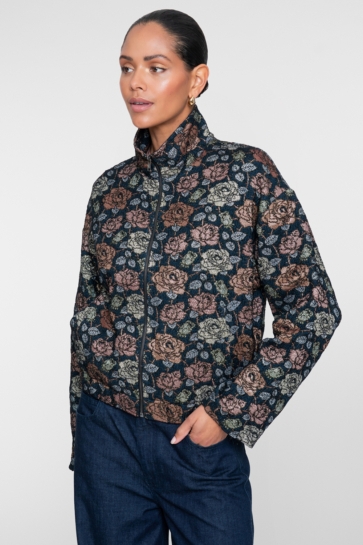 Geisha Jas BOMBERJASJE MET BLOEMENPRINT EN LUREX 65905 20 DARK BLUE/SOFT PINK