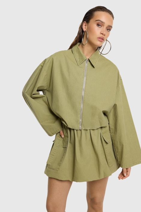 Refined Department groene dames jas | Model vooraanzicht