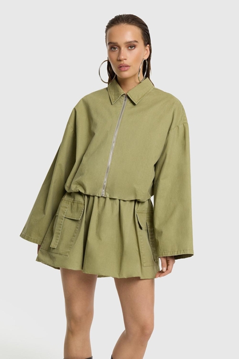 Refined Department groene dames jas | Model vooraanzicht