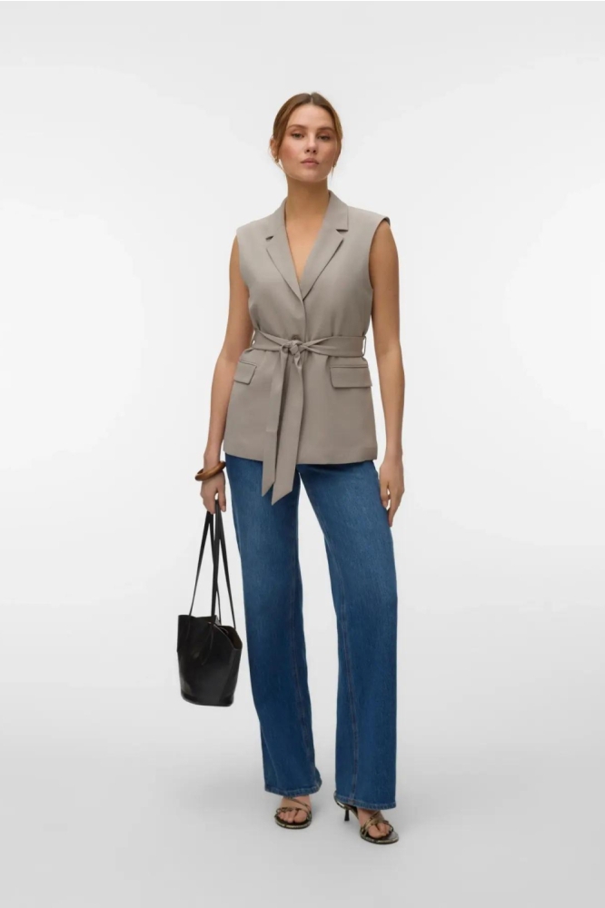 Vero Moda taupe dames gilet | Model vooraanzicht