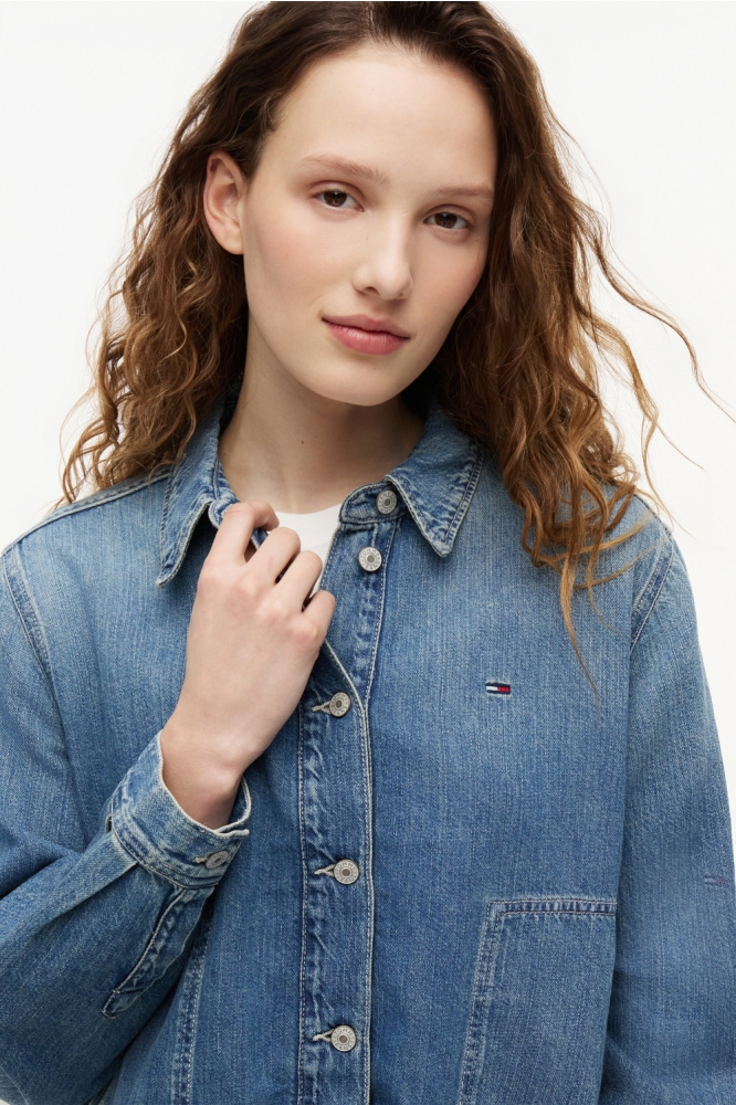 Tommy Jeans blauwe dames jas | Close up
