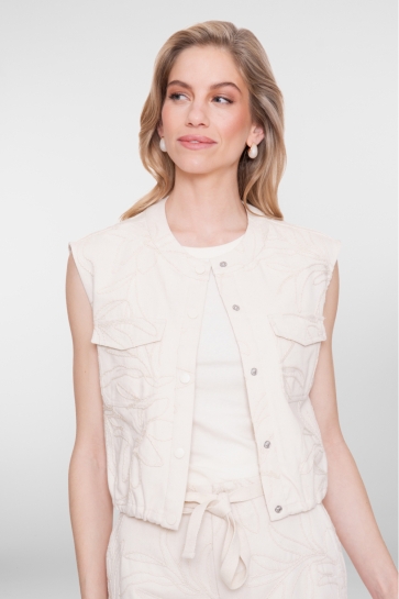 Geisha Gilet GILET MET GEBORDUURD BLADPATROON 65307 10 Ecru