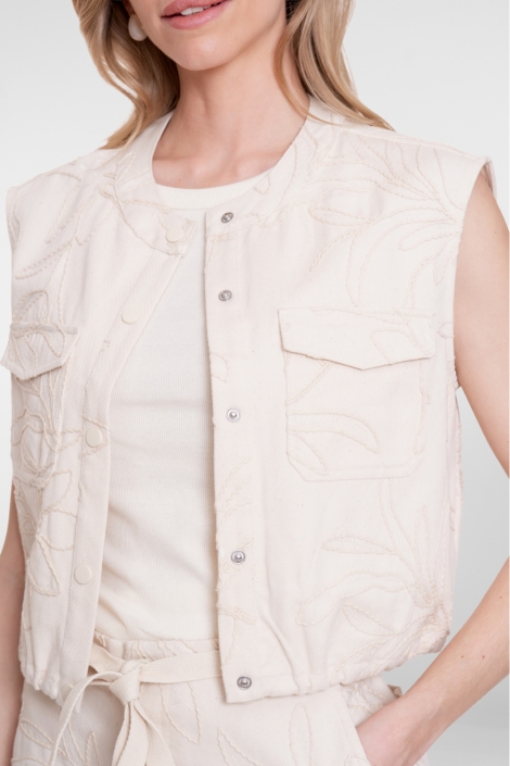 Geisha ecru dames gilet | Close up
