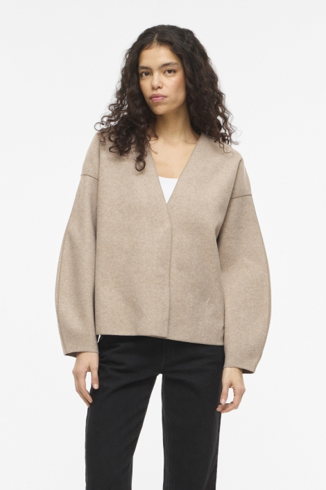 Vila beige dames jas | Model vooraanzicht