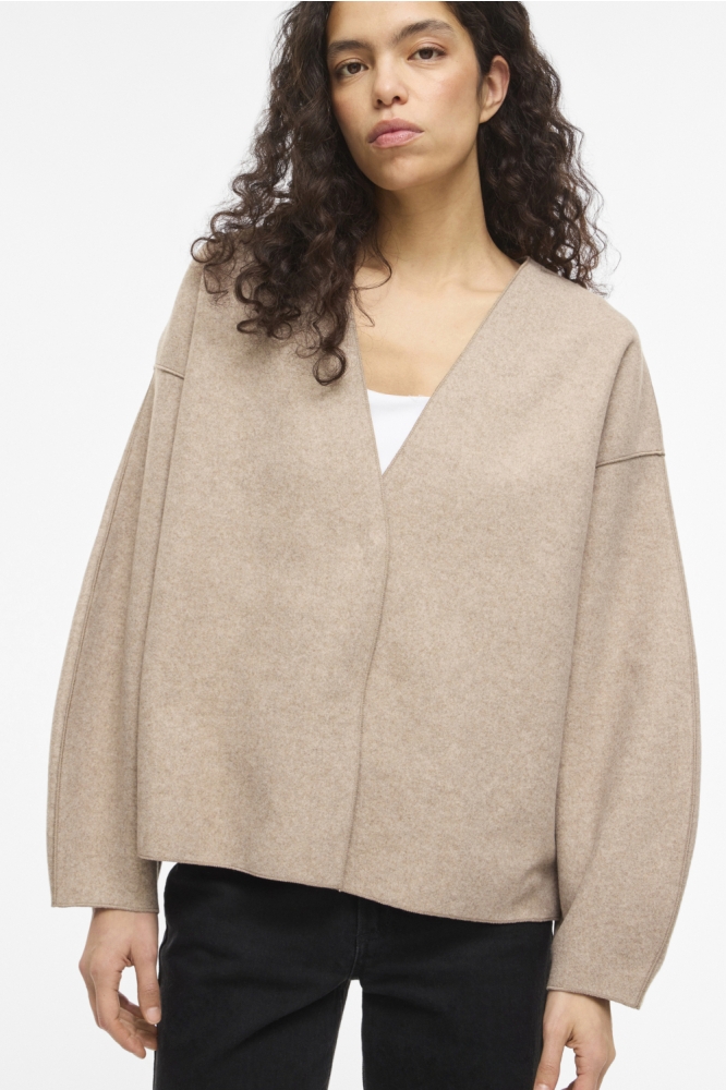 Vila beige dames jas | Model vooraanzicht