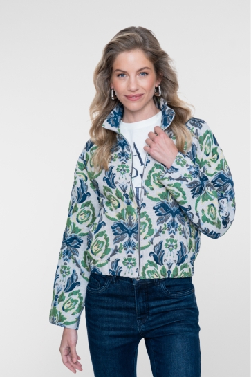 Geisha Jas KORT JACQUARD JACK MET BLOEMENPRINT EN OPSTAANDE KRAAG 65611-20 000625 blue/green