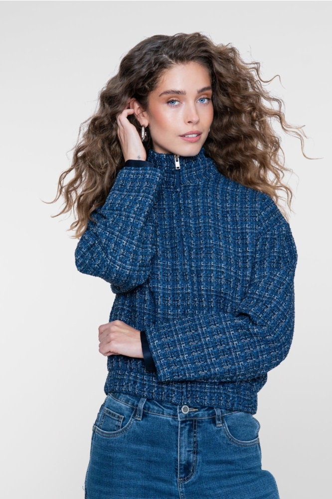 Geisha blauwe dames jas | Model vooraanzicht