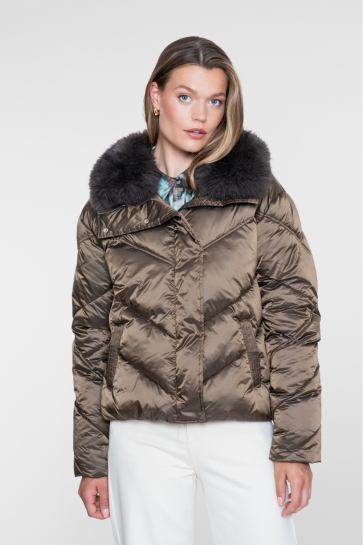 Geisha Jas GEWATTEERDE JAS MET FAUX FUR KRAAG EN RITS 68512 21 BROWN