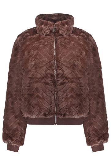 Geisha Jas TEDDY JACK MET HOGE KRAAG EN ZIGZAG PATROON 69526 19 DARK BROWN
