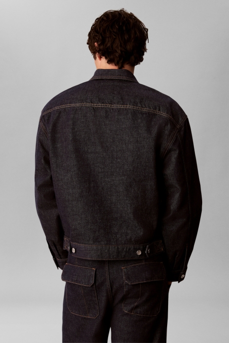 Calvin Klein blauwe heren jas | Model achteraanzicht