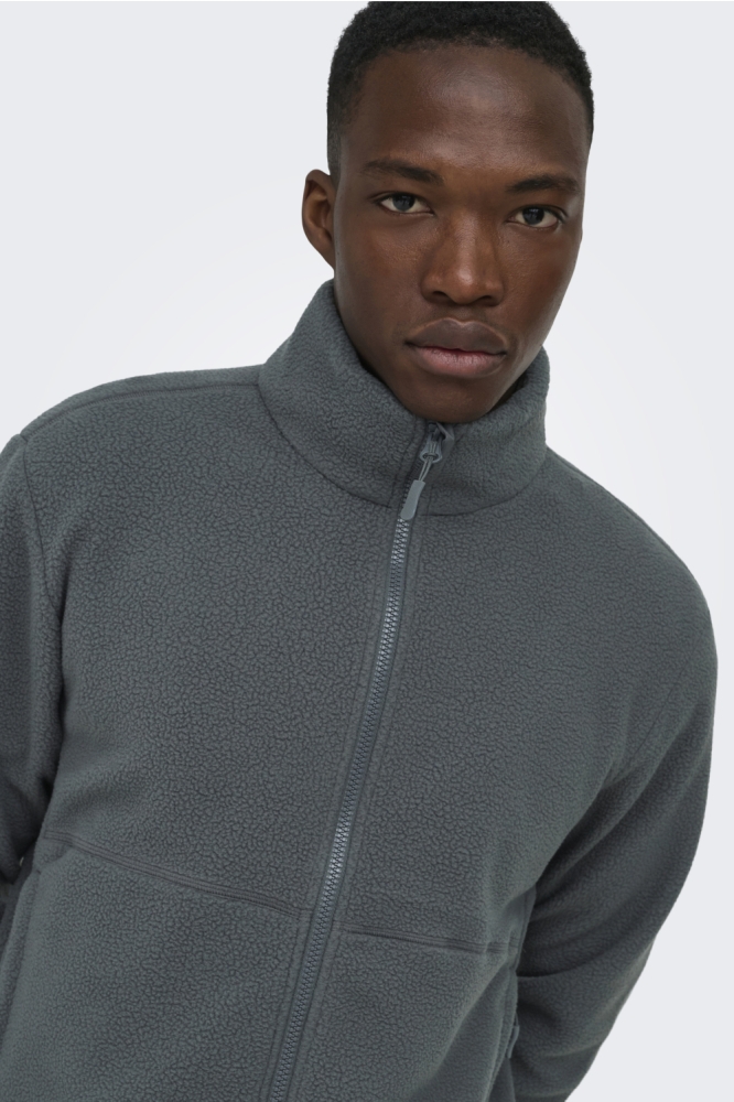 Only & Sons grijze heren jas | Close up