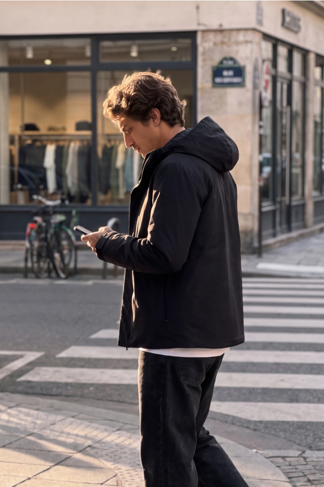 Jack & Jones zwarte heren jas | Sfeerbeeld, In situatie