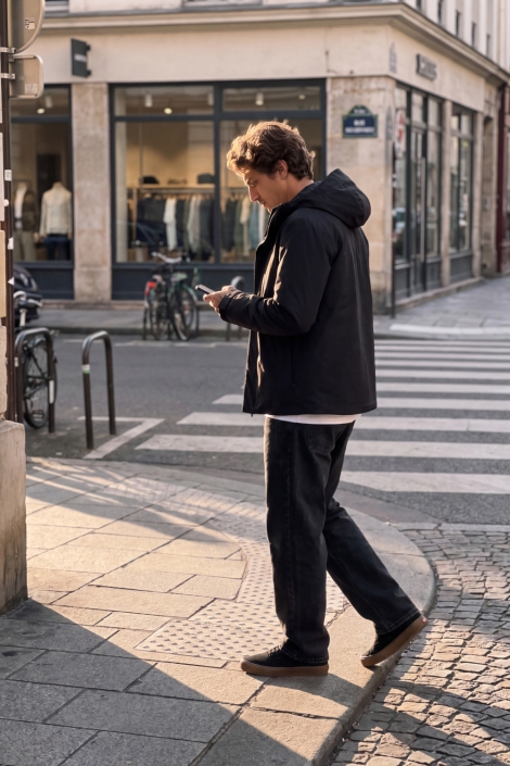 Jack & Jones zwarte heren jas | Sfeerbeeld, In situatie