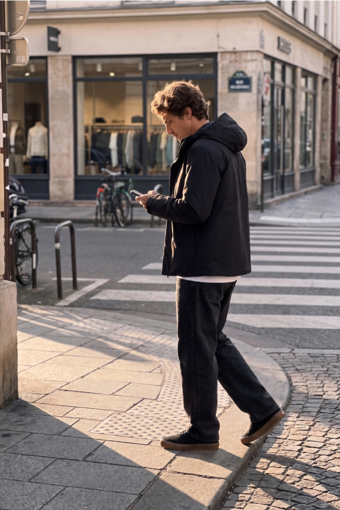 Jack & Jones zwarte heren jas | Sfeerbeeld, In situatie
