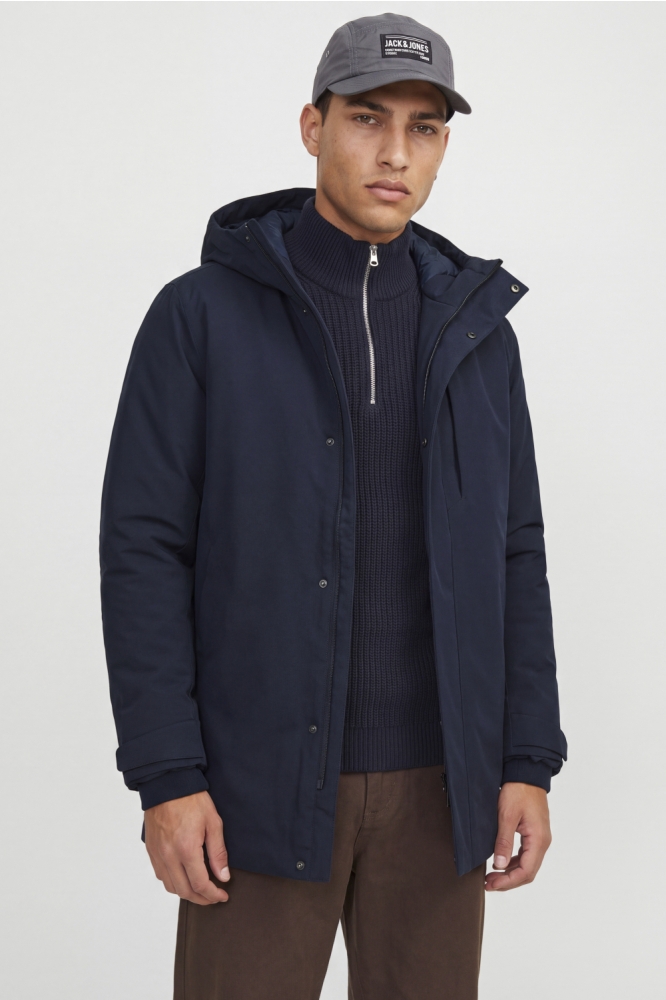 Jack & Jones blauwe heren jas | Model vooraanzicht