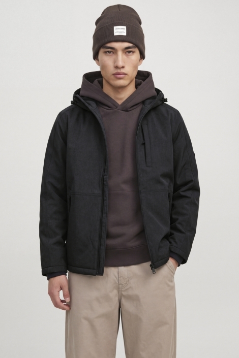 Jack & Jones zwarte heren jas | Model vooraanzicht