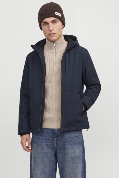 Jack & Jones blauwe heren jas | Model vooraanzicht