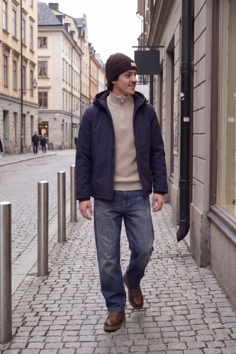 Jack & Jones blauwe heren jas | Sfeerbeeld, In situatie