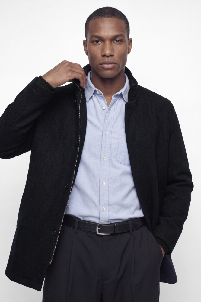 Jack & Jones blauwe heren jas | Model vooraanzicht