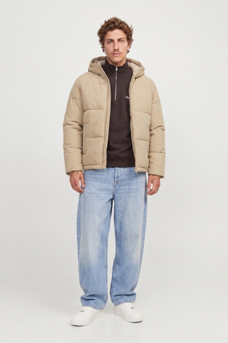 Jack & Jones beige heren jas | Model vooraanzicht