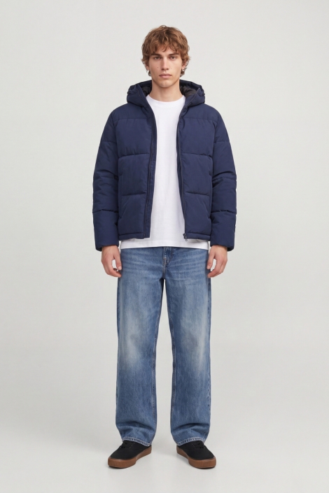 Jack & Jones blauwe heren jas | Model vooraanzicht