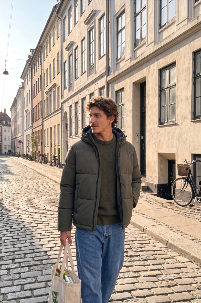 Jack & Jones groene heren jas | Sfeerbeeld, In situatie