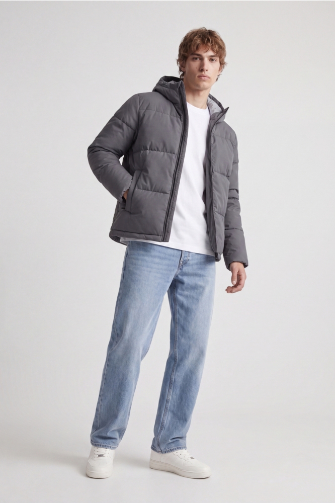 Jack & Jones grijze heren jas | Model vooraanzicht