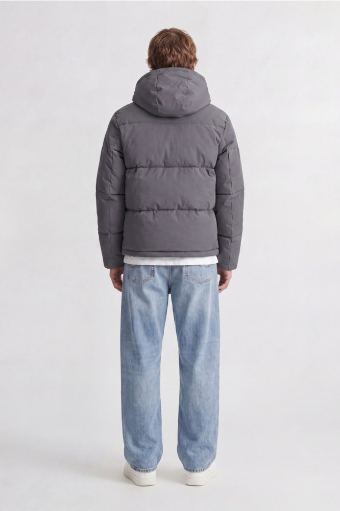 Jack & Jones grijze heren jas | Model achteraanzicht