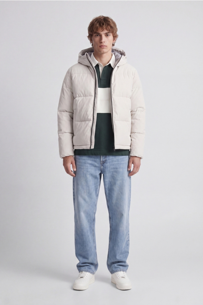 Jack & Jones ecru heren jas | Model vooraanzicht