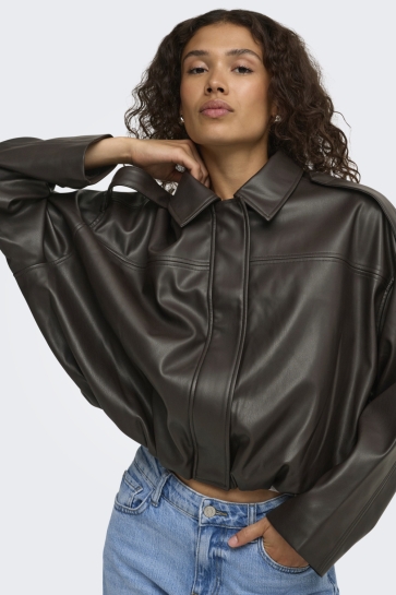 Jacqueline de Yong Jas JDYANE FAUX LEATHER BAT JACKET OTW 15383964 Chocolate Torte