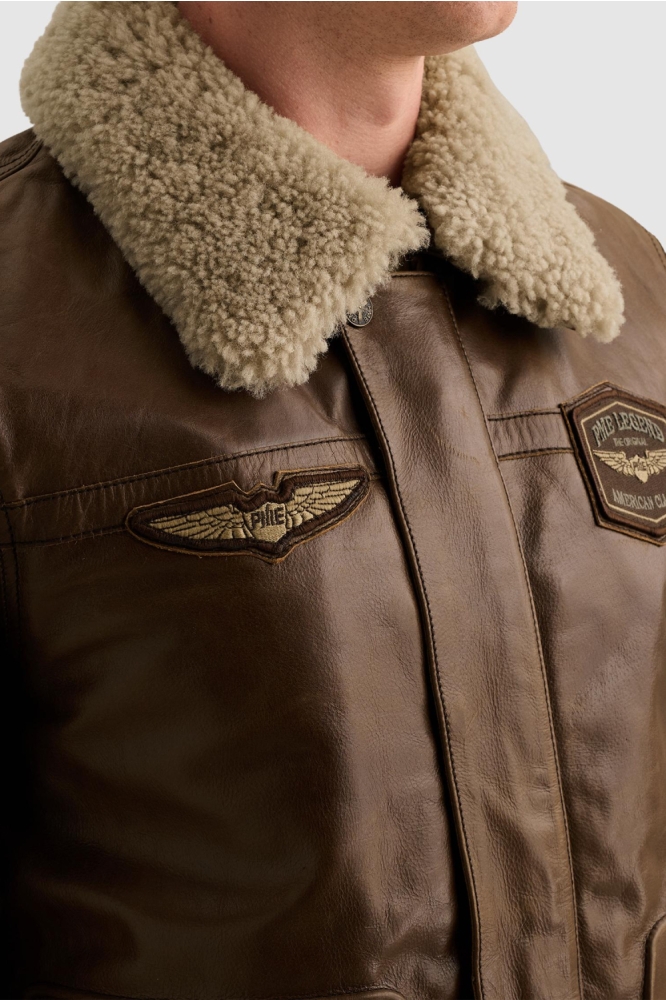 PME legend bruine heren leren jas | Close up